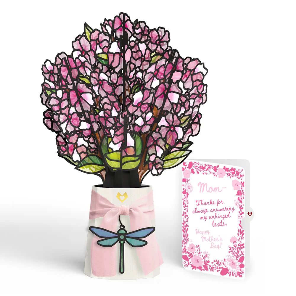 Lovepop Sun-dappled Cherry Blossom Mother’s Day Suncatcher Bouquet and Blushing Garden Frame Sentiment Set for Mom Glass