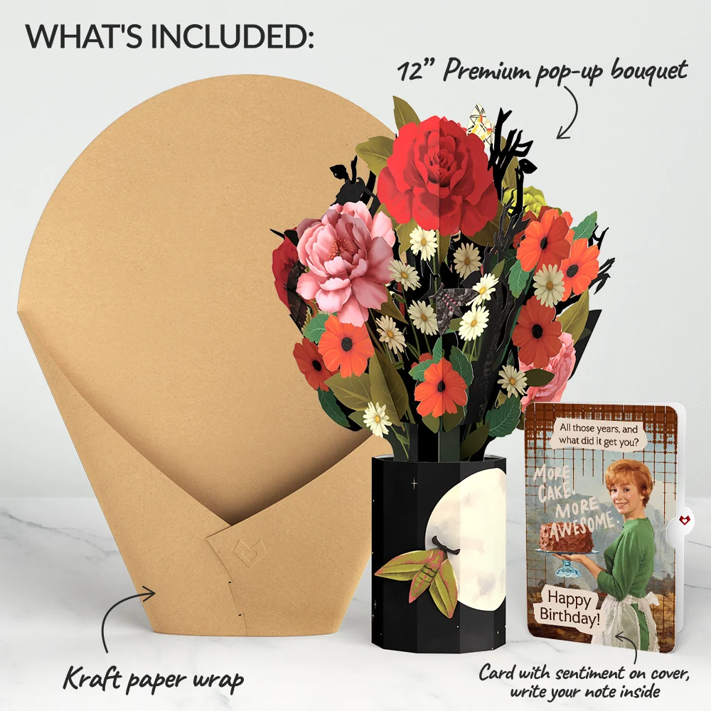 Lovepop Midnight Florals Birthday Bouquet and More Cake More Awesome Sentiment Set Vase - Image 2