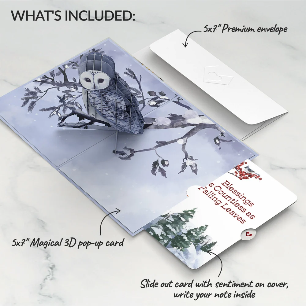 Lovepop Snowy Owl Winter Pop-Up Card and Countless Blessings Sentiment Set - Image 2