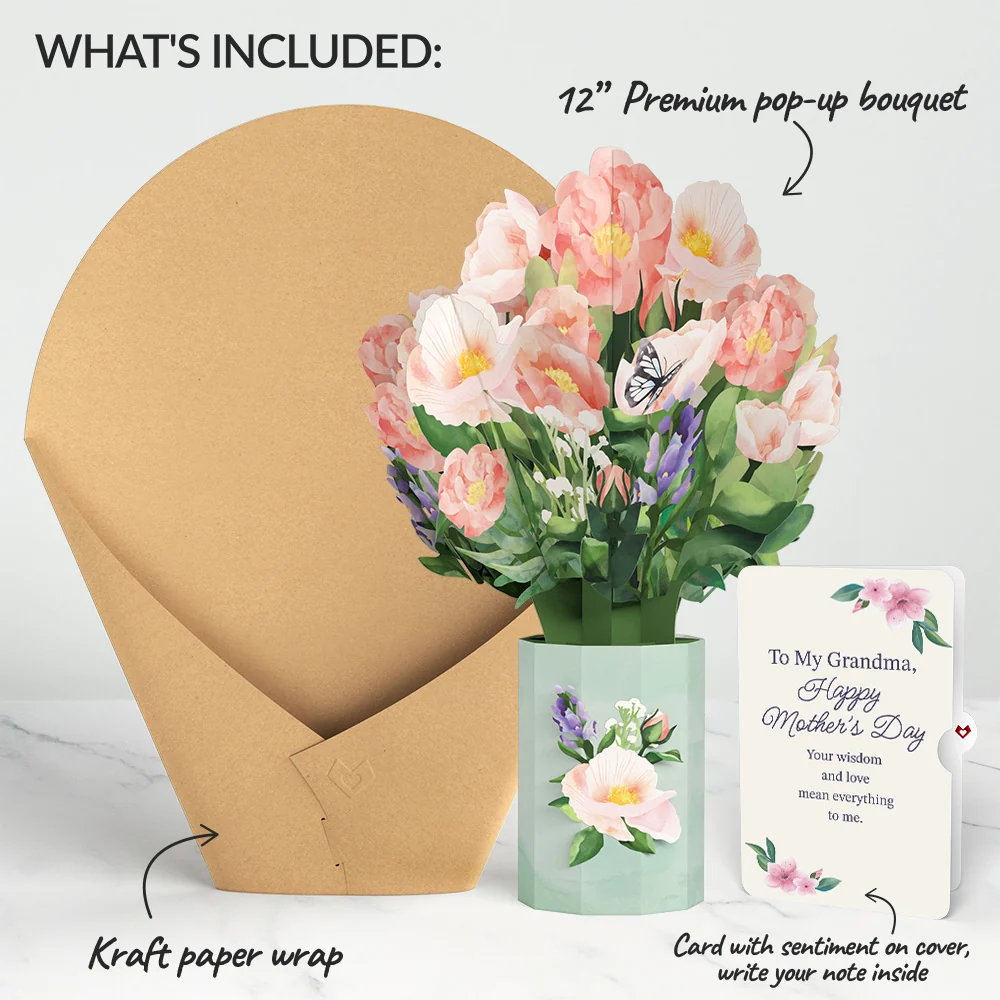 Lovepop Peony Mother's Day Bouquet and Sentiment Set for Grandma Vase - Image 2