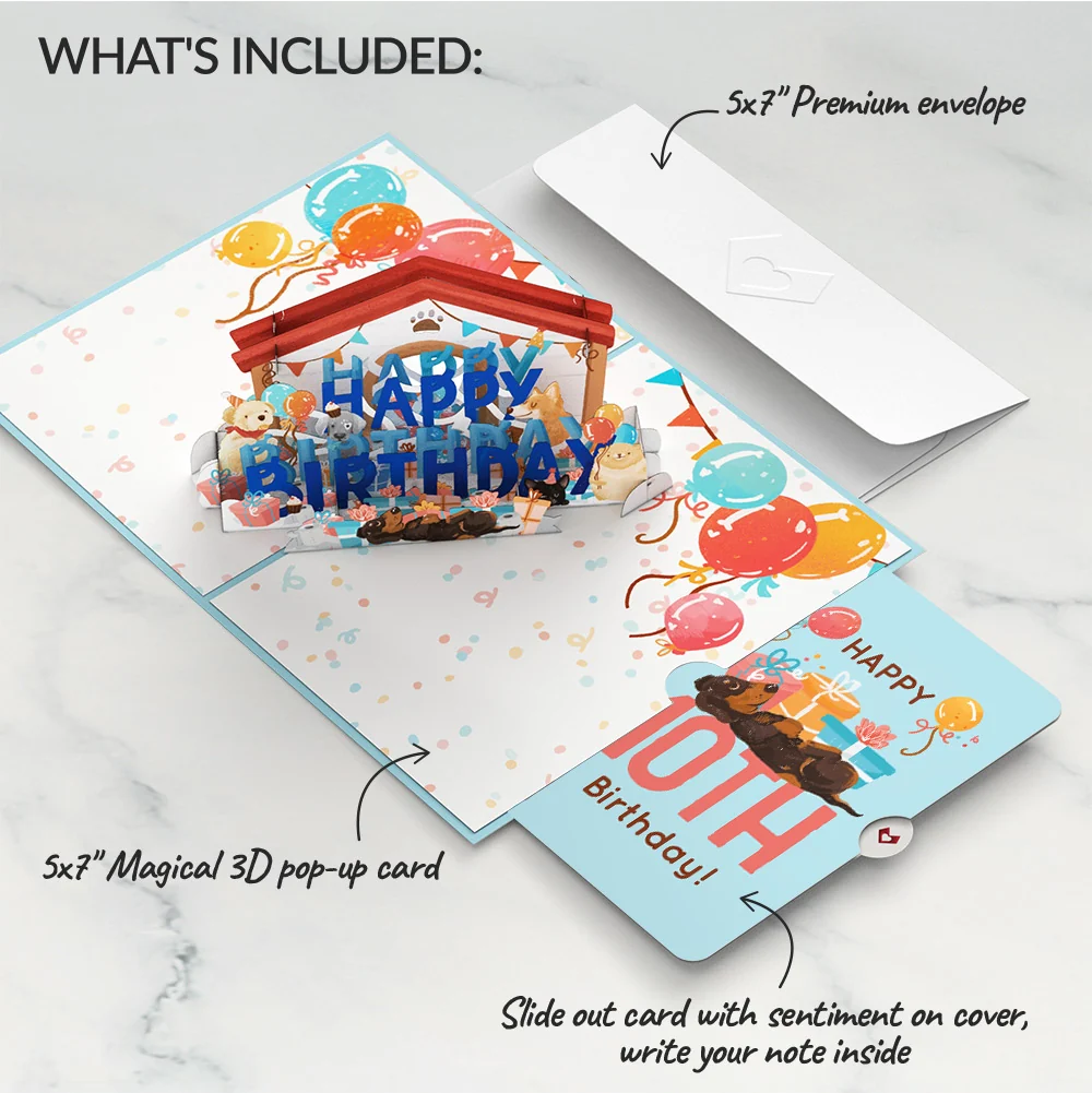 Lovepop Happy 10th Birthday Dogs Pop-Up Card and Sentiment Set - Image 2