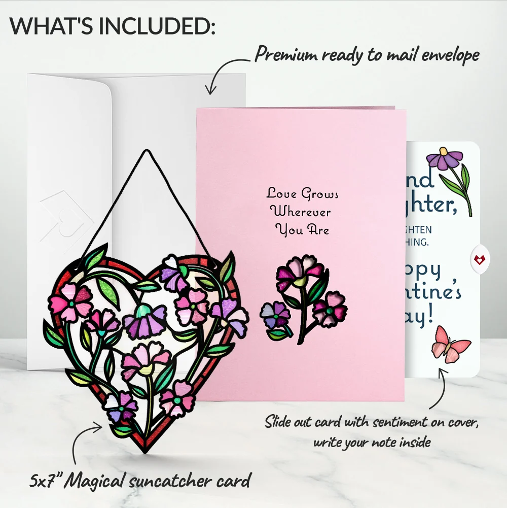 Lovepop Love Grows Heart Valentine Suncatcher Card and Sentiment Set for Granddaughter Glass - Image 2