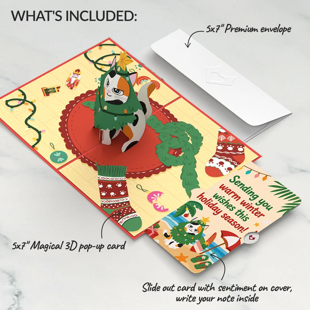 Lovepop Meowy Cat-mess Christmas Pop-Up Card and Tropical Cat Sentiment Set - Image 2