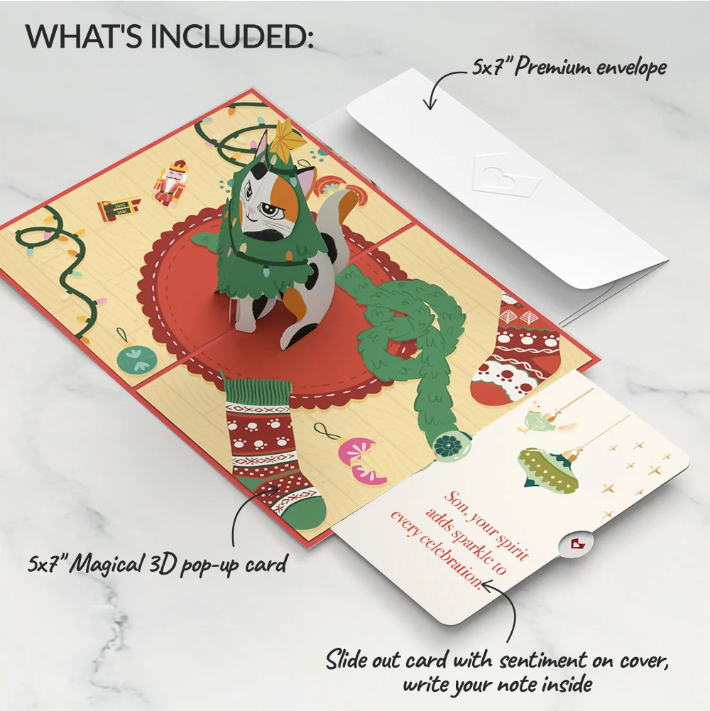 Lovepop Meowy Cat-mess Christmas Pop-Up Card and Sentiment Set for Son Cream - Image 2