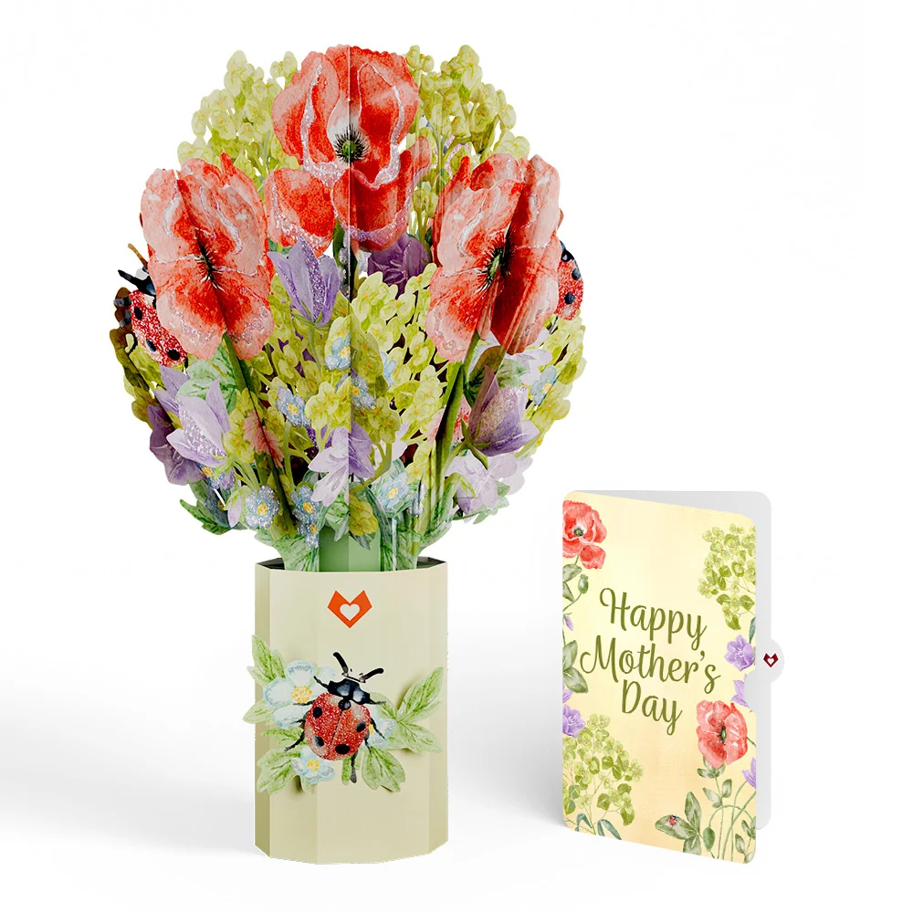 Lovepop Lovely Ladybug Mother’s Day Glitter Bouquet and Soft Spring Blooms Sentiment Set Vase