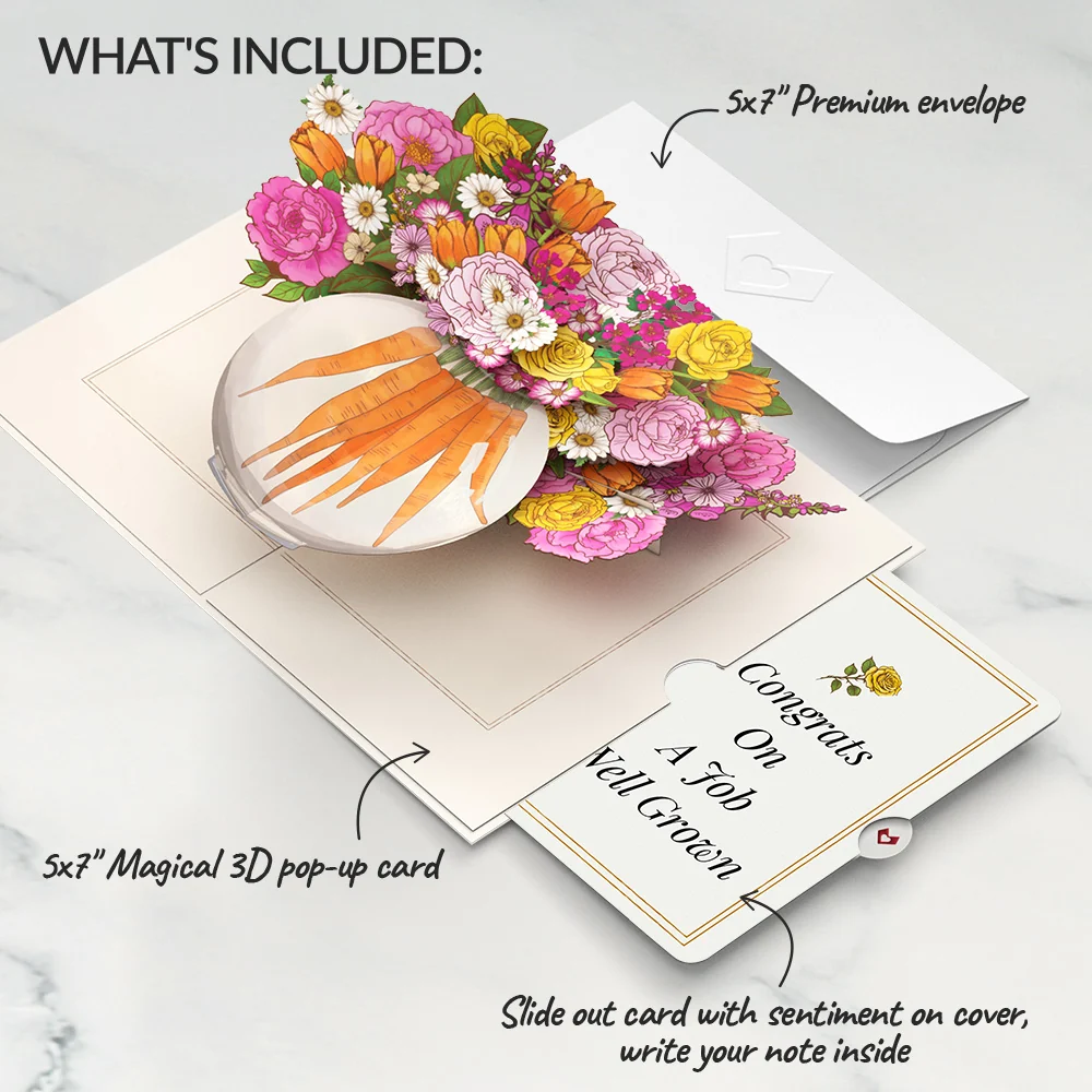 Lovepop Blooming Carrot Bouquet Congratulations Pop-Up Card and Sentiment Set Cream - Image 2