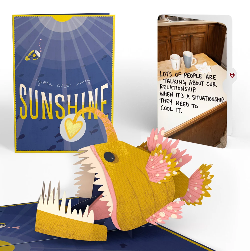 Lovepop You Are My Sunshine Anglerfish Love Pop-Up Card and Situationship Gossip Sentiment Set Mug