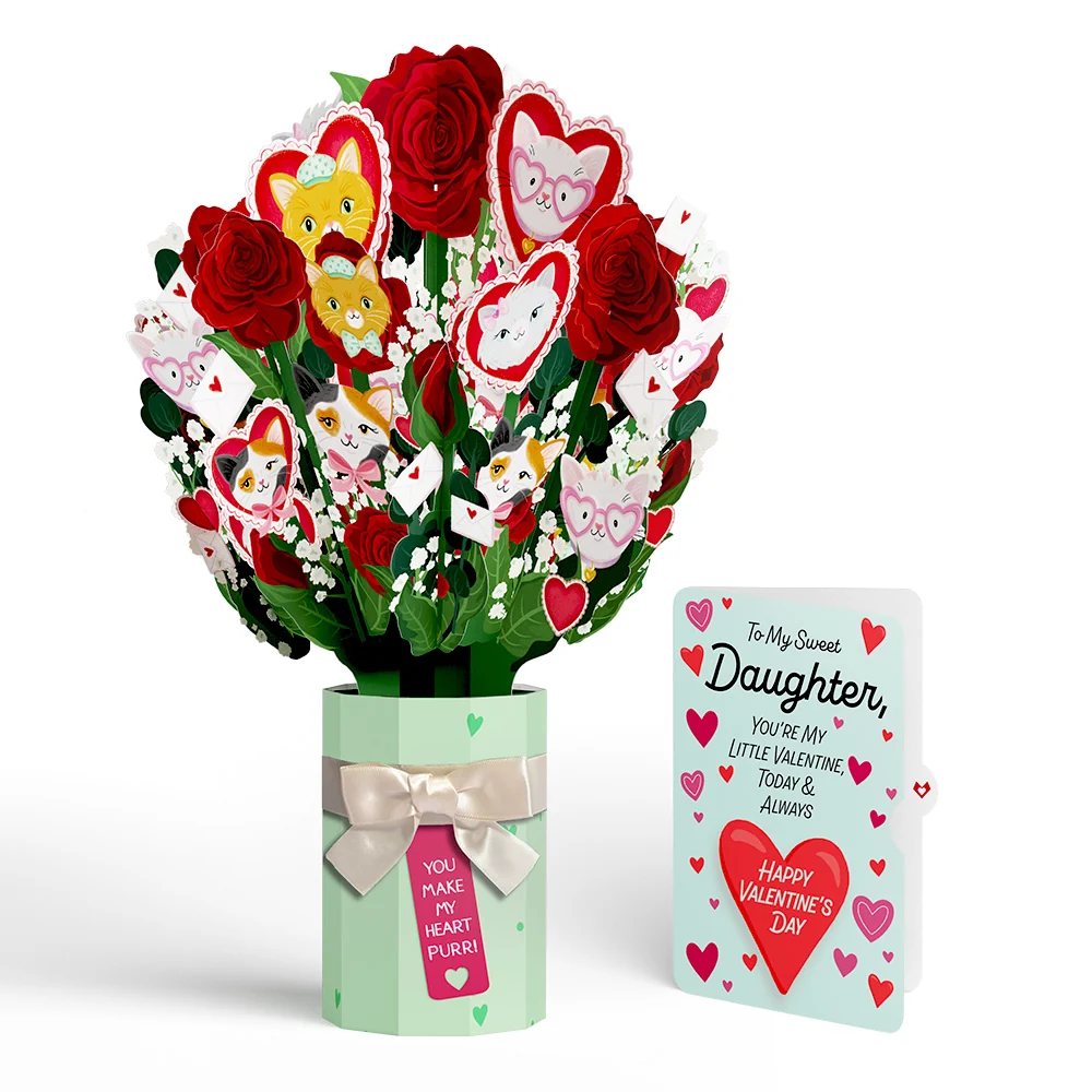 Lovepop You Make My Heart Purr Cat Valentine Bouquet and Sentiment Set for Daughter Vase