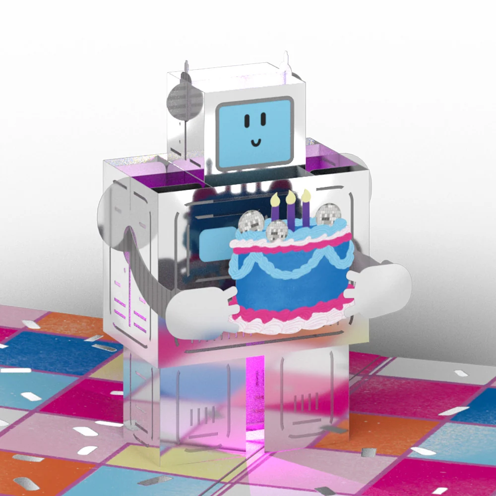Lovepop Robot Birthday Party Music and Lights Pop-Up Card and Achievement Unlocked Sentiment Set Candle - Image 3