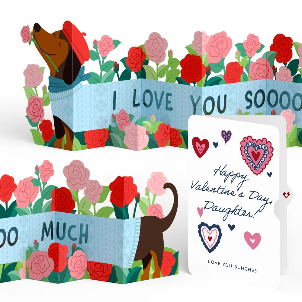Lovepop Love You So Much Dog Valentine Loooooong Card (Expands to 2 feet) and Sentiment Set for Daughter