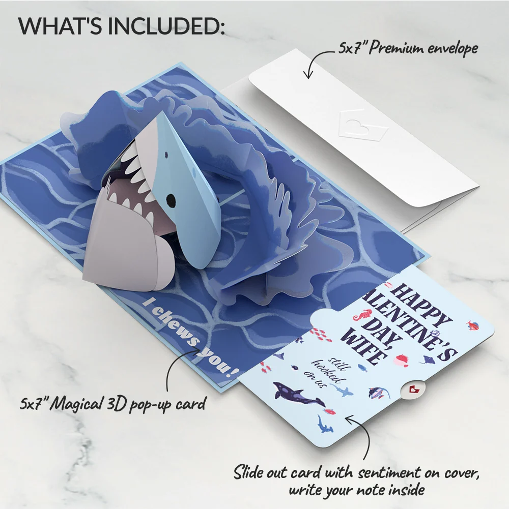 Lovepop I Chews You Shark Valentine Pop-Up Card and Sentiment Set for Wife - Image 2
