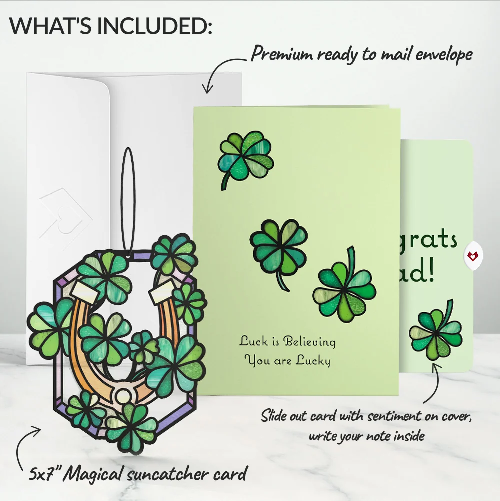 Lovepop Lucky Shamrock Graduation Suncatcher Card and Lucky Clover Sentiment Set Glass - Image 2