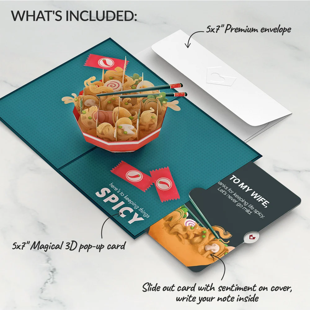 Lovepop Send Noods Spicy Love Pop-Up Card and Sentiment Set for Wife Bowl - Image 2