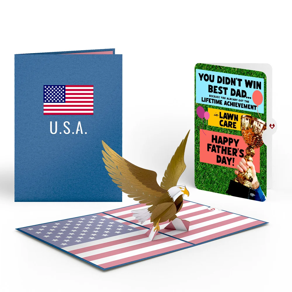 Lovepop Patriotic Eagle Father's Day Pop-Up Card and Trophy Lawn Care Sentiment Set