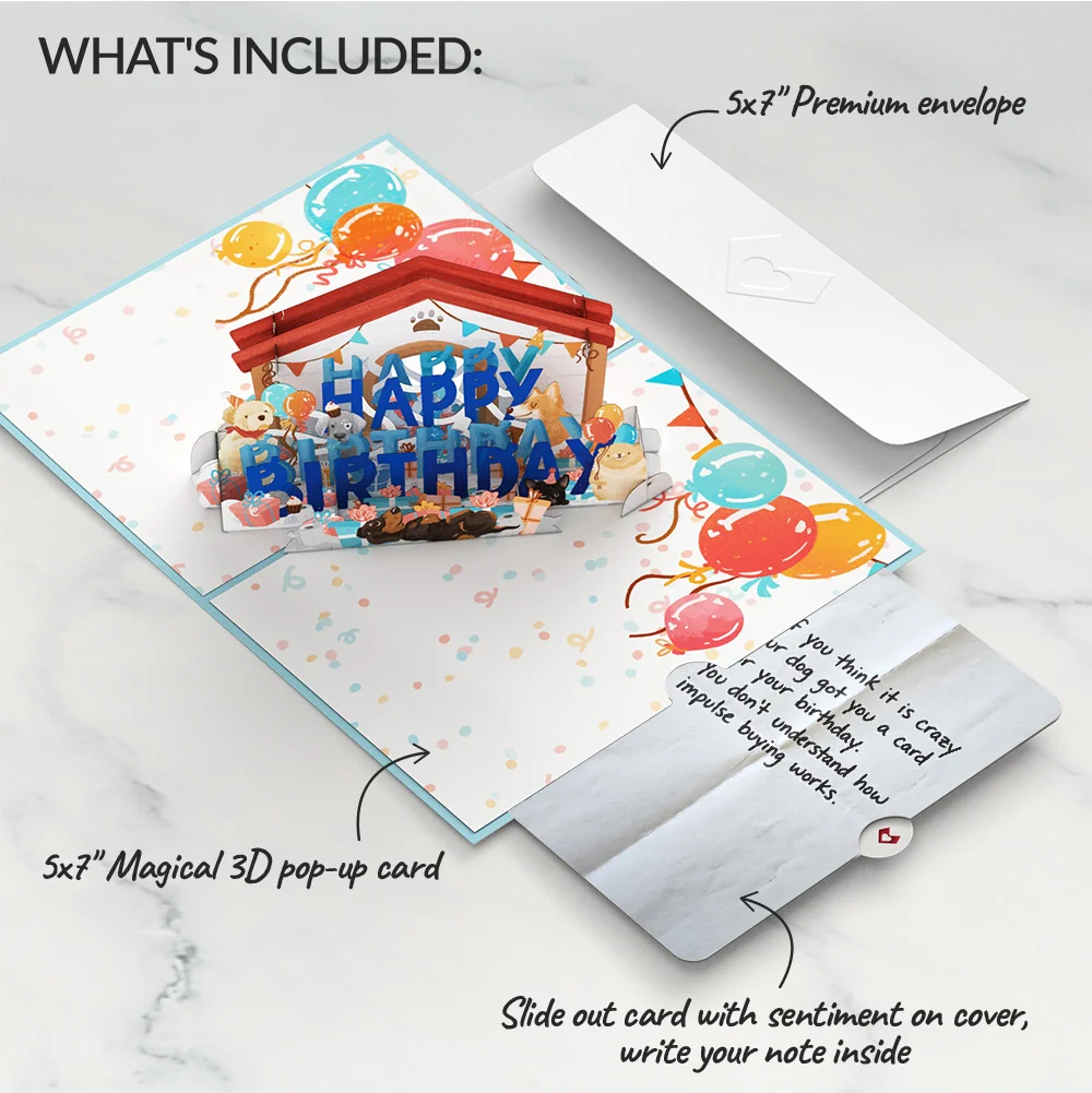 Lovepop Happy Birthday Dogs Pop-Up Card and Impulse Buying Sentiment Set - Image 2
