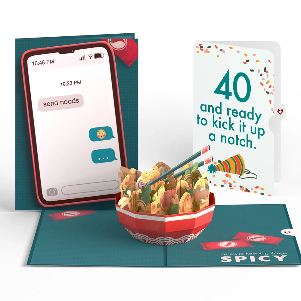 Lovepop Send Noods Spicy Birthday Pop-Up Card and 40th Kick It Up Sentiment Set Bowl