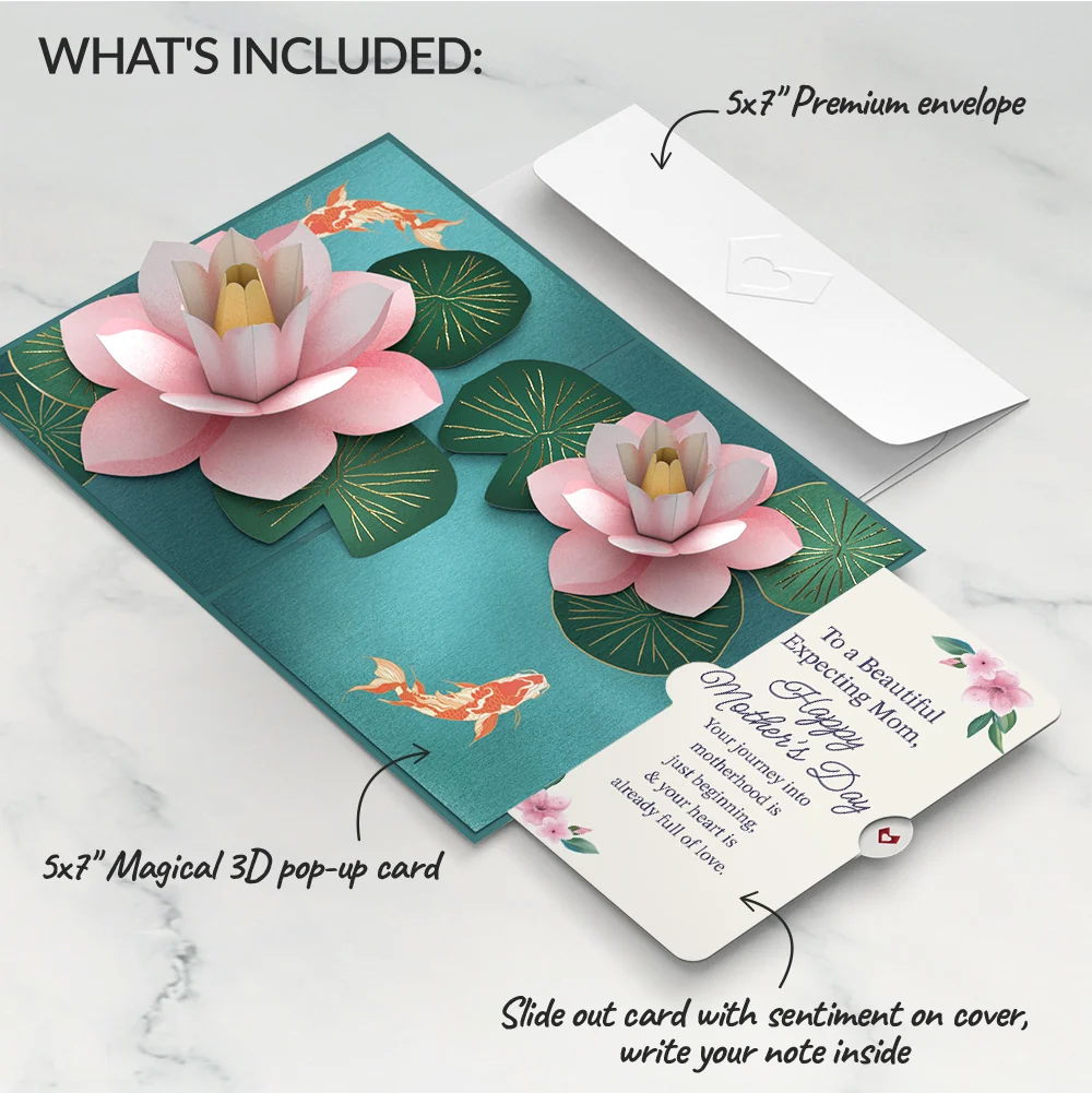 Lovepop Koi Fish and Lotus Pond Mother's Day Pop-Up Card and Sentiment Set for Expecting Mom - Image 2