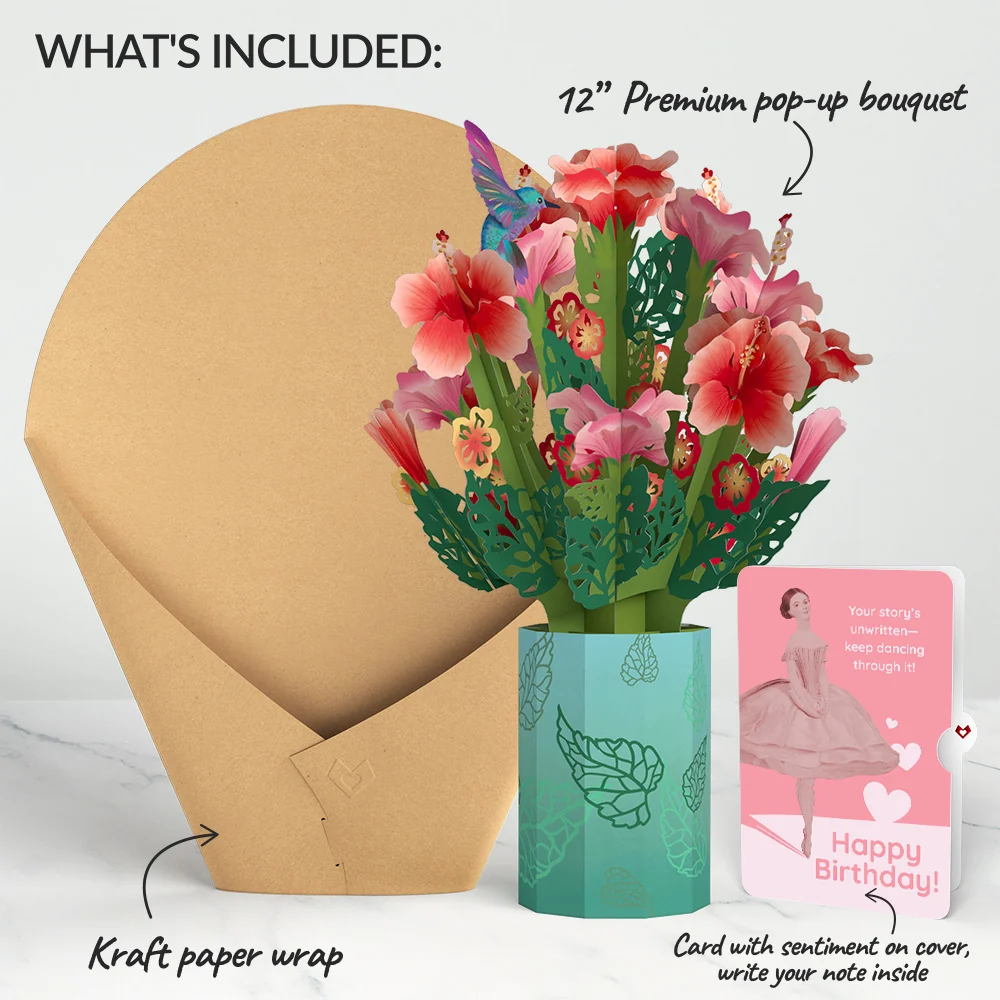 Lovepop Hibiscus Birthday Bouquet and Dancing Through Life Sentiment Set Vase - Image 2