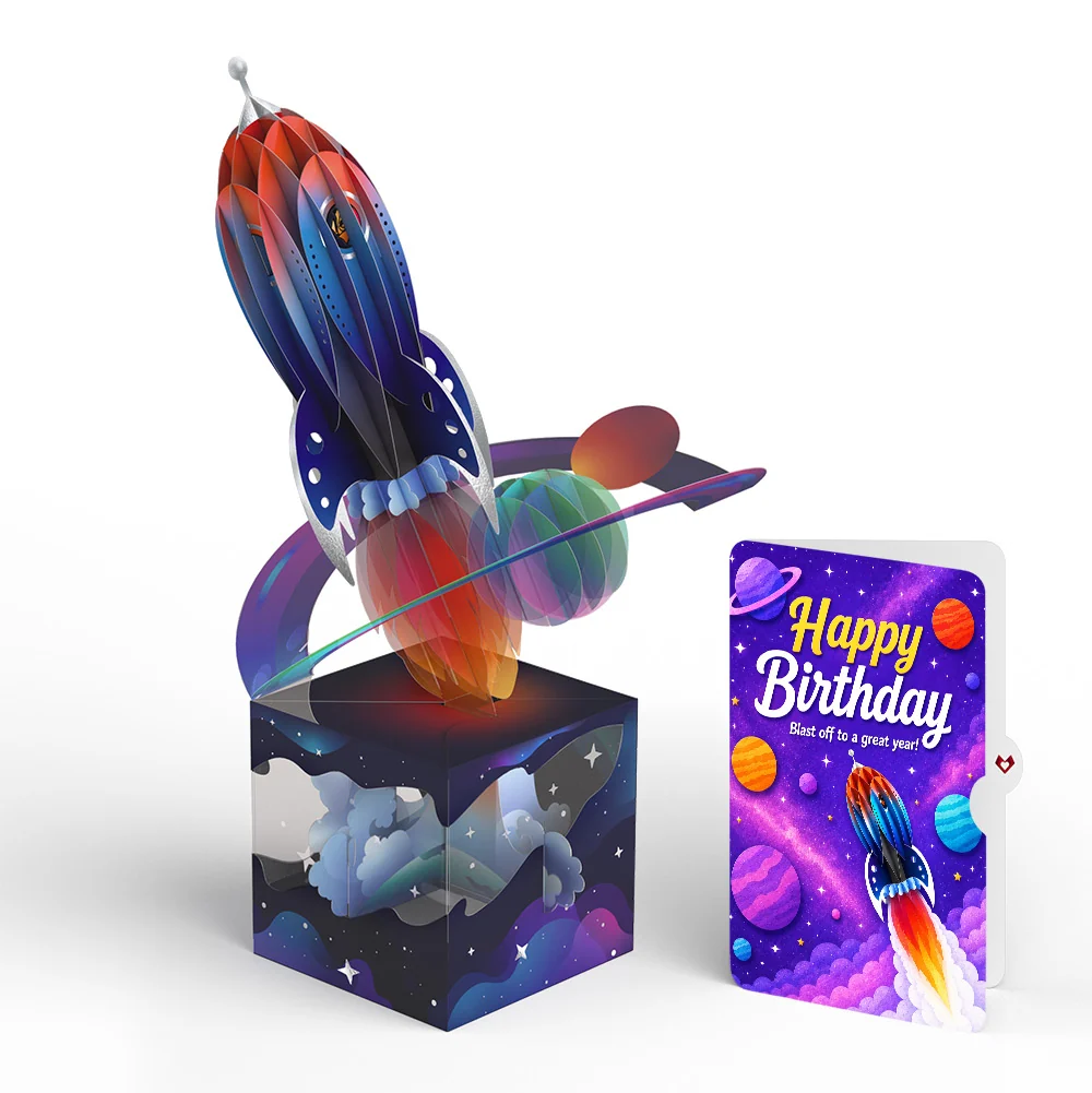 Lovepop Rocket Ship Birthday Unboxed Pop-Up Paper Sculpture and Sentiment Set