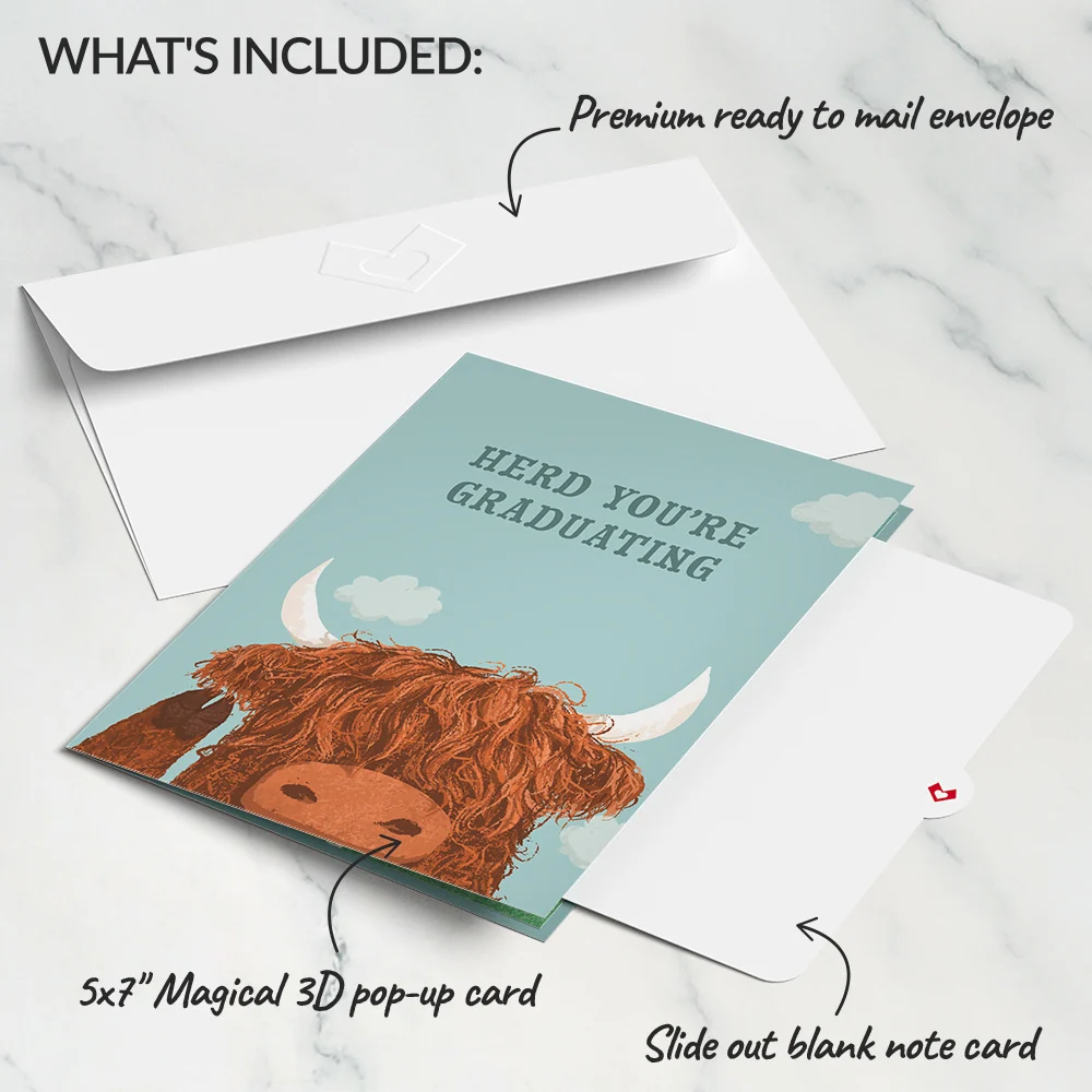 Lovepop Heard You're Graduating Highland Cow Pop-Up Card - Image 6