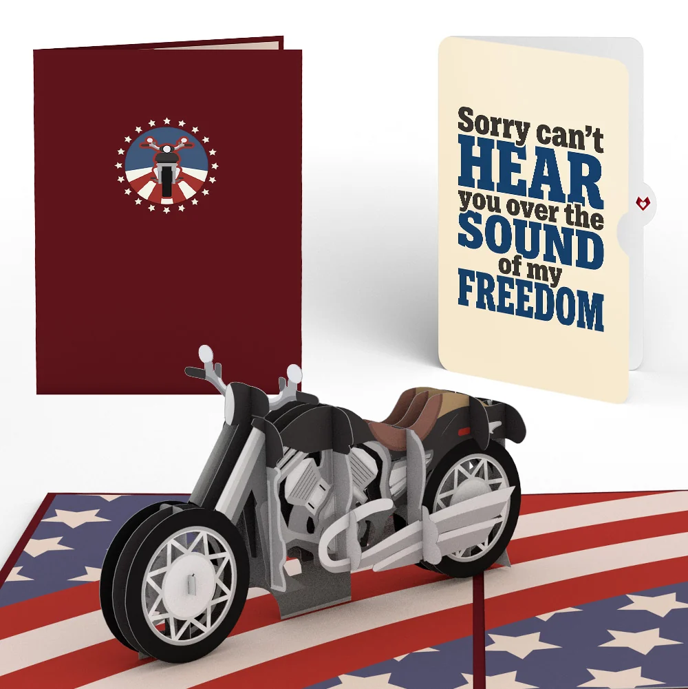 Lovepop American Motorcycle Americana Pop-Up Card and Sound of Freedom Sentiment Set Bike