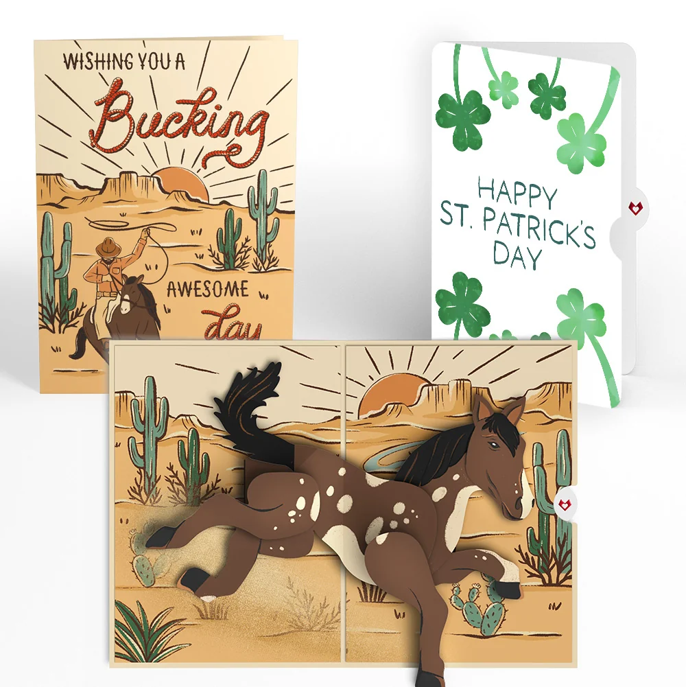 Lovepop Bucking Awesome Day St. Patrick’s Day Pop-Up Card and Shamrock Sprigs Sentiment Set