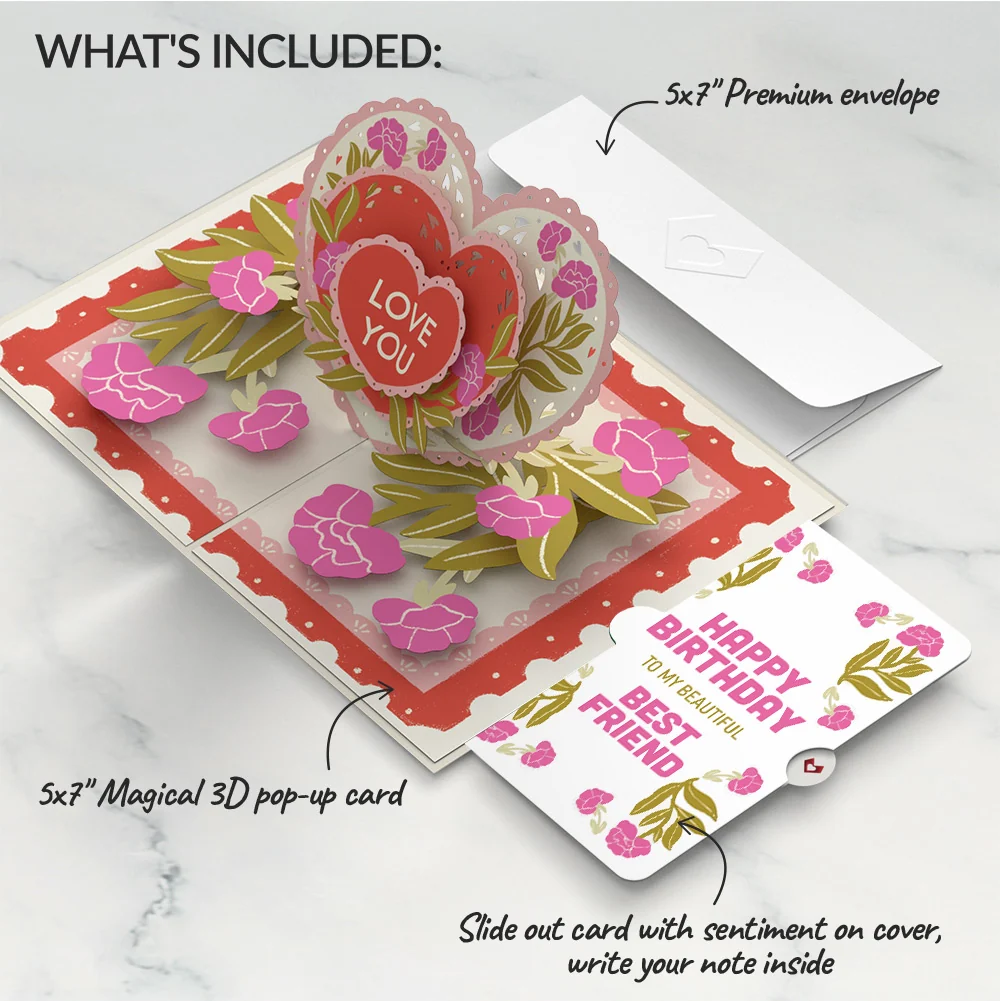 Lovepop Vintage Floral Love You Heart Birthday Pop-Up Card and Sentiment Set for Best Friend - Image 2