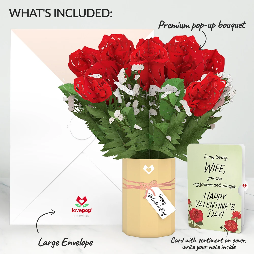Lovepop Valentine's Day Flower Bouquet and Sentiment Set for Wife Vase - Image 2