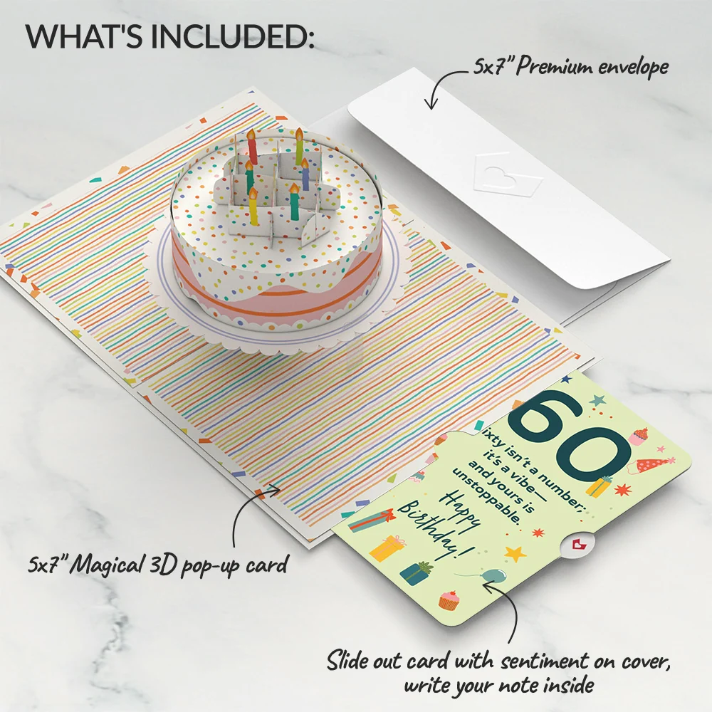 Lovepop Happy 60th Birthday to You! Confetti Cake Pop-Up Card and Sentiment Set Cream - Image 2