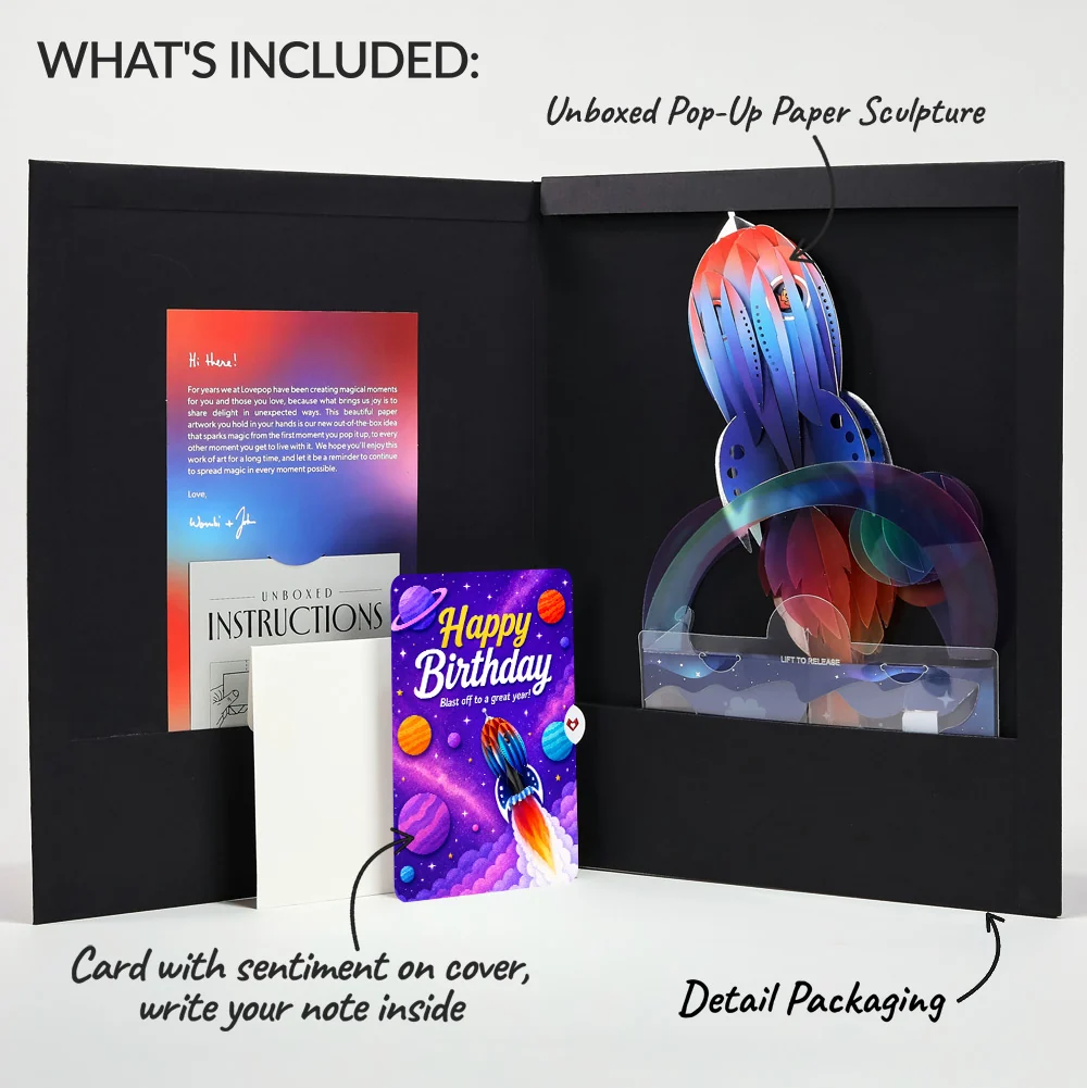 Lovepop Rocket Ship Birthday Unboxed Pop-Up Paper Sculpture and Sentiment Set - Image 2