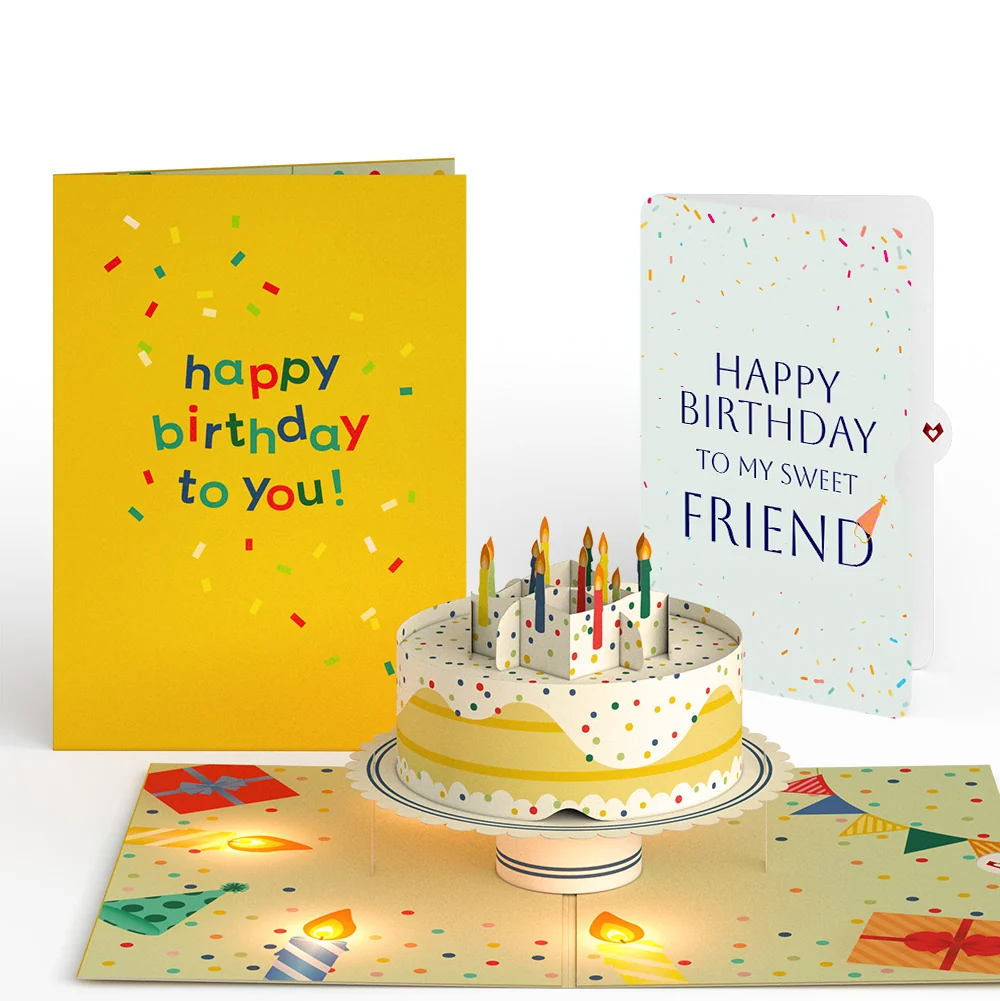 Lovepop Happy Birthday Confetti Cake Music and Lights Pop-Up Card and Sentiment Set for Friend Candle