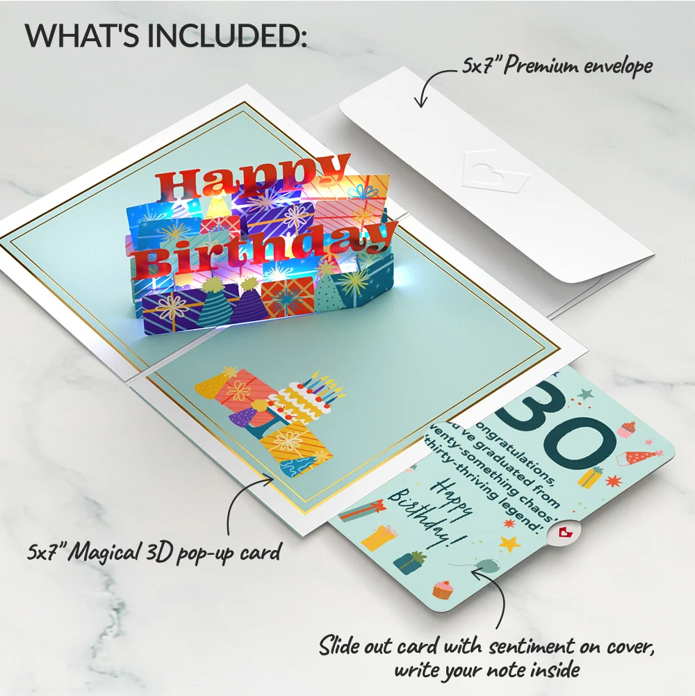 Lovepop Wishing You a Happy 30th Birthday Music and Lights Pop-Up Card and Sentiment Set Candle - Image 2