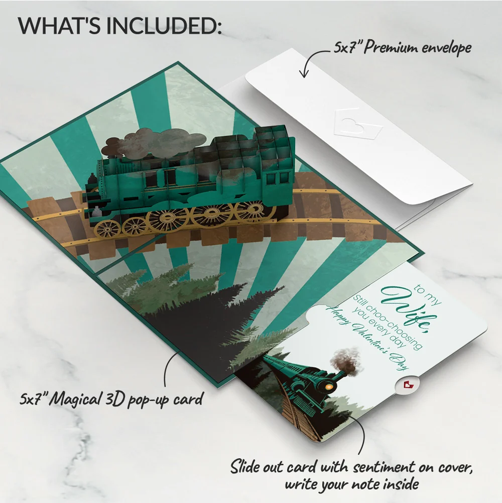 Lovepop Classic Train Valentine Pop-Up Card and Sentiment Set for Wife - Image 2