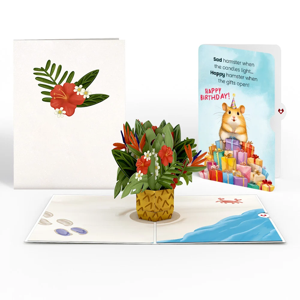 Lovepop Tropical Flower Basket Birthday Pop-Up Card and Happy Hamster Sentiment Set