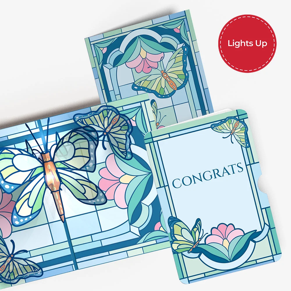 Lovepop Stained Glass Butterfly Congratulations Light-Up Pop-Up Card and Sentiment Set