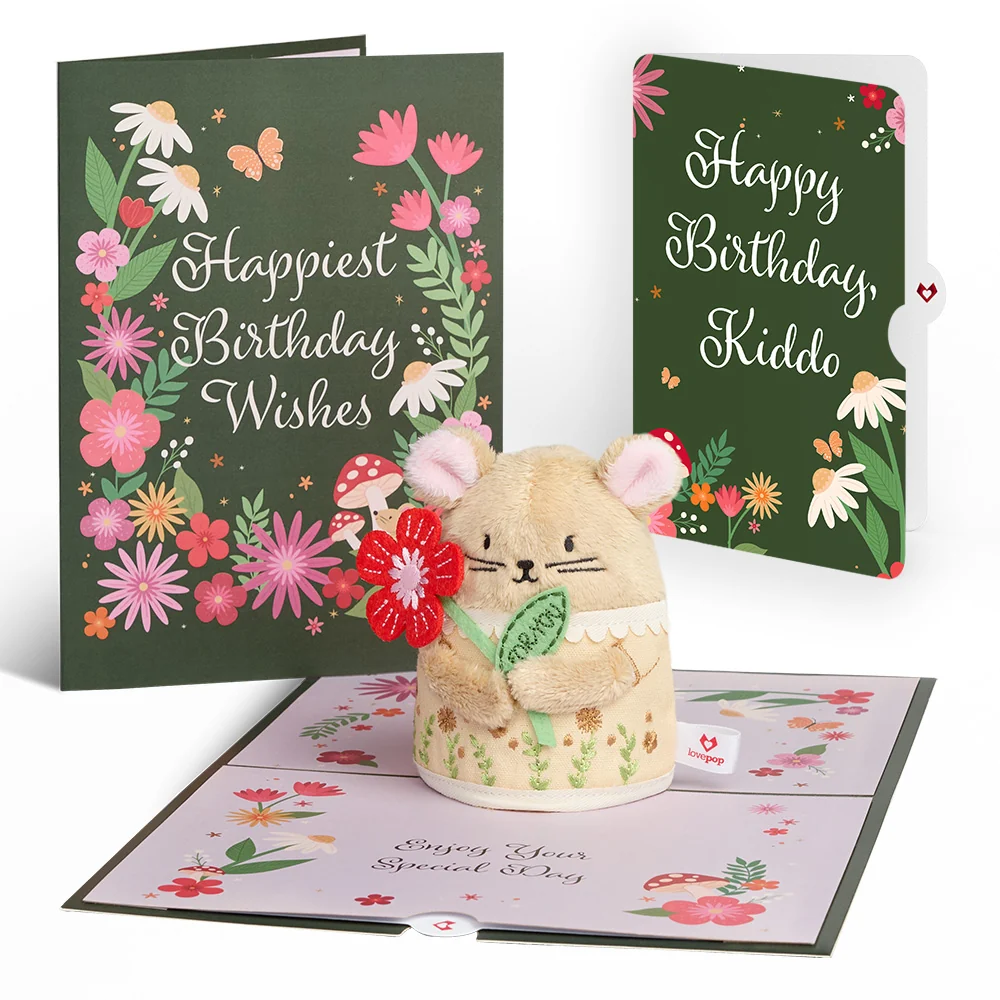 Lovepop 'Happiest Birthday Wishes' Floral Field Mouse Plushpop Card and Sentiment Set for Kid
