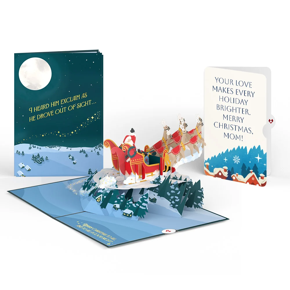 Lovepop Night Sky Santa Sleigh Christmas Pop-Up Card and Snow Village Sentiment Set for Mom Cream