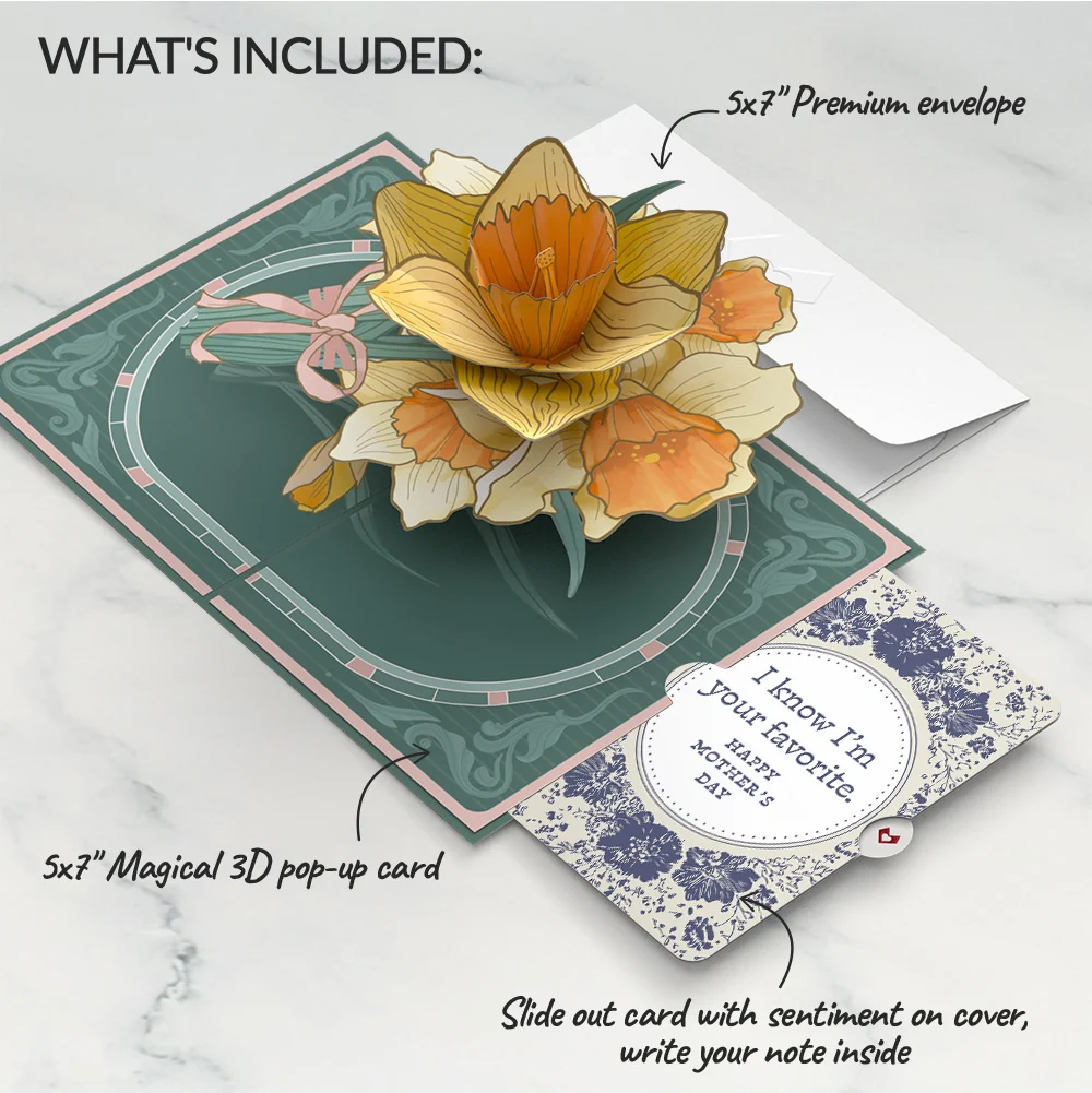 Lovepop Daffodils in Bloom Mother’s Day Pop-Up Card and Indigo Floral Sentiment Set for Mom Cream - Image 2
