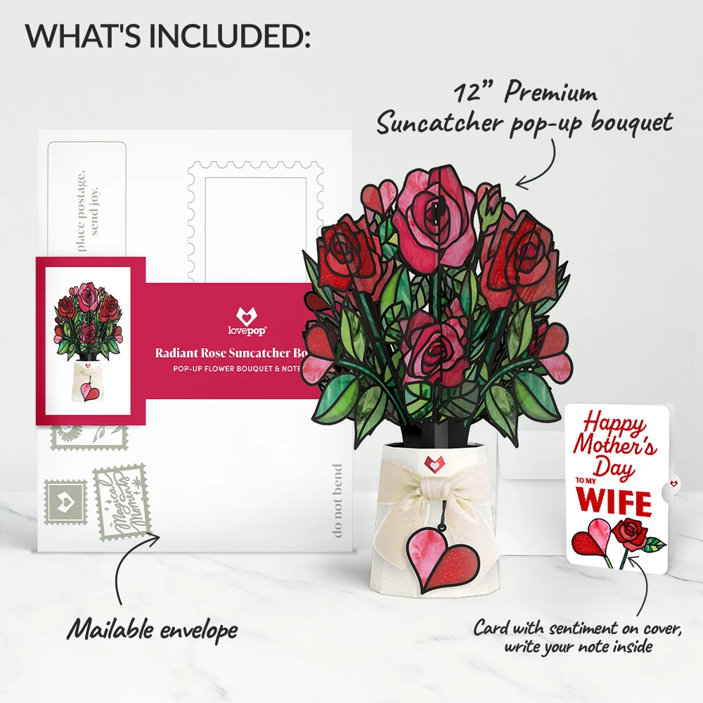 Lovepop Radiant Rose Mother’s Day Suncatcher Bouquet and Sentiment Set for Wife Glass - Image 2