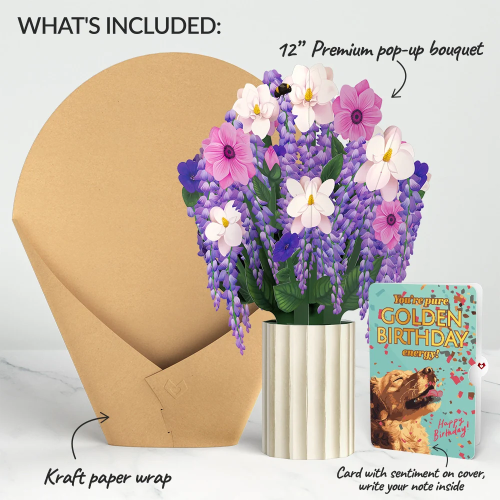 Lovepop Wisteria Birthday Bouquet and Golden Energy Sentiment Set Cream - Image 2