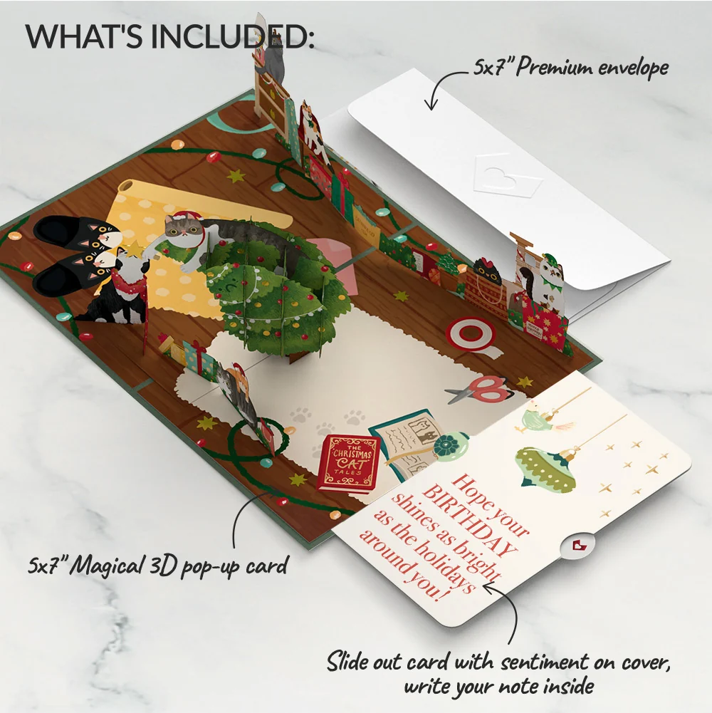 Lovepop Meowy Little Christmas Cats Pop-Up Card and Twinkling Ornaments Birthday Sentiment Set Toy - Image 2