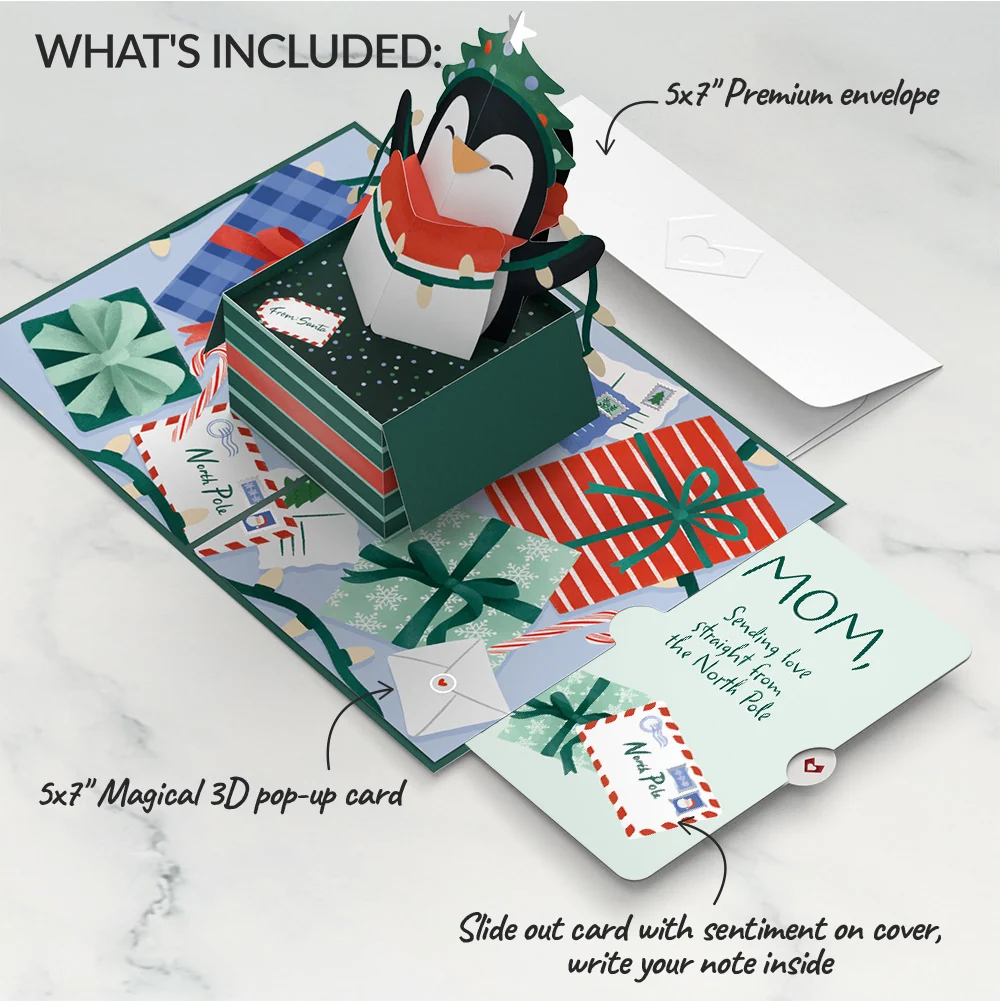 Lovepop Season's Greetings Penguin Surprise Pop-Up Card and Sentiment Set for Mom - Image 2