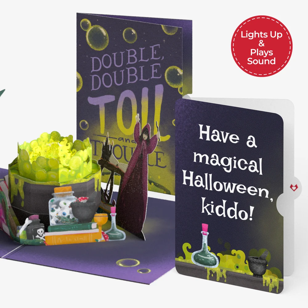 Lovepop Toil and Trouble Halloween Cauldron Music and Lights Pop-Up Card and Sentiment Set for Kid Jar
