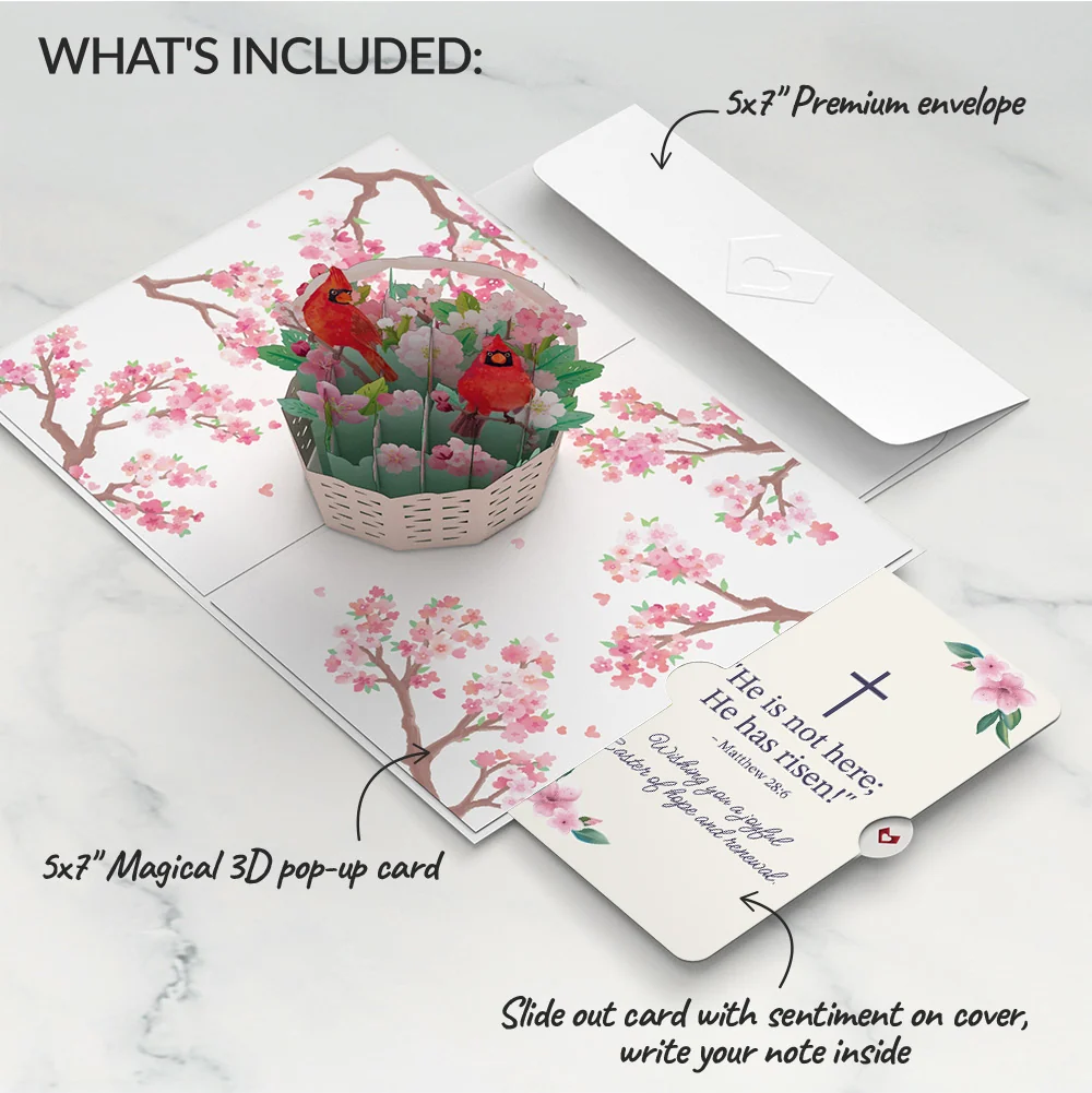 Lovepop Cherry Blossom Basket with Cardinals Easter Pop-Up Card and Sentiment Set - Image 2