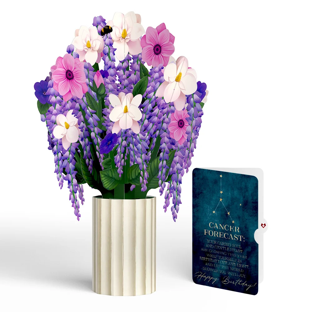 Lovepop Wisteria Birthday Bouquet and Cancer Zodiac Sentiment Set Vase