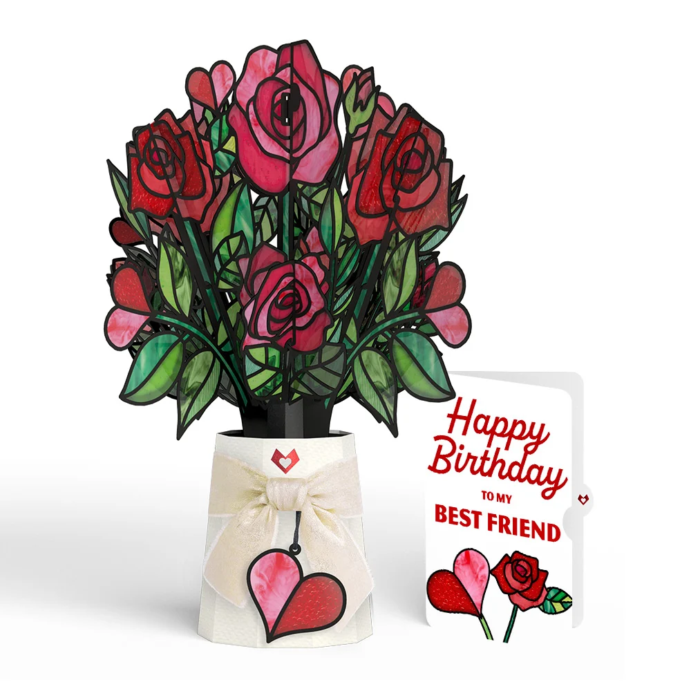 Lovepop Radiant Rose Birthday Suncatcher Bouquet and Sentiment Set for Best Friend Glass