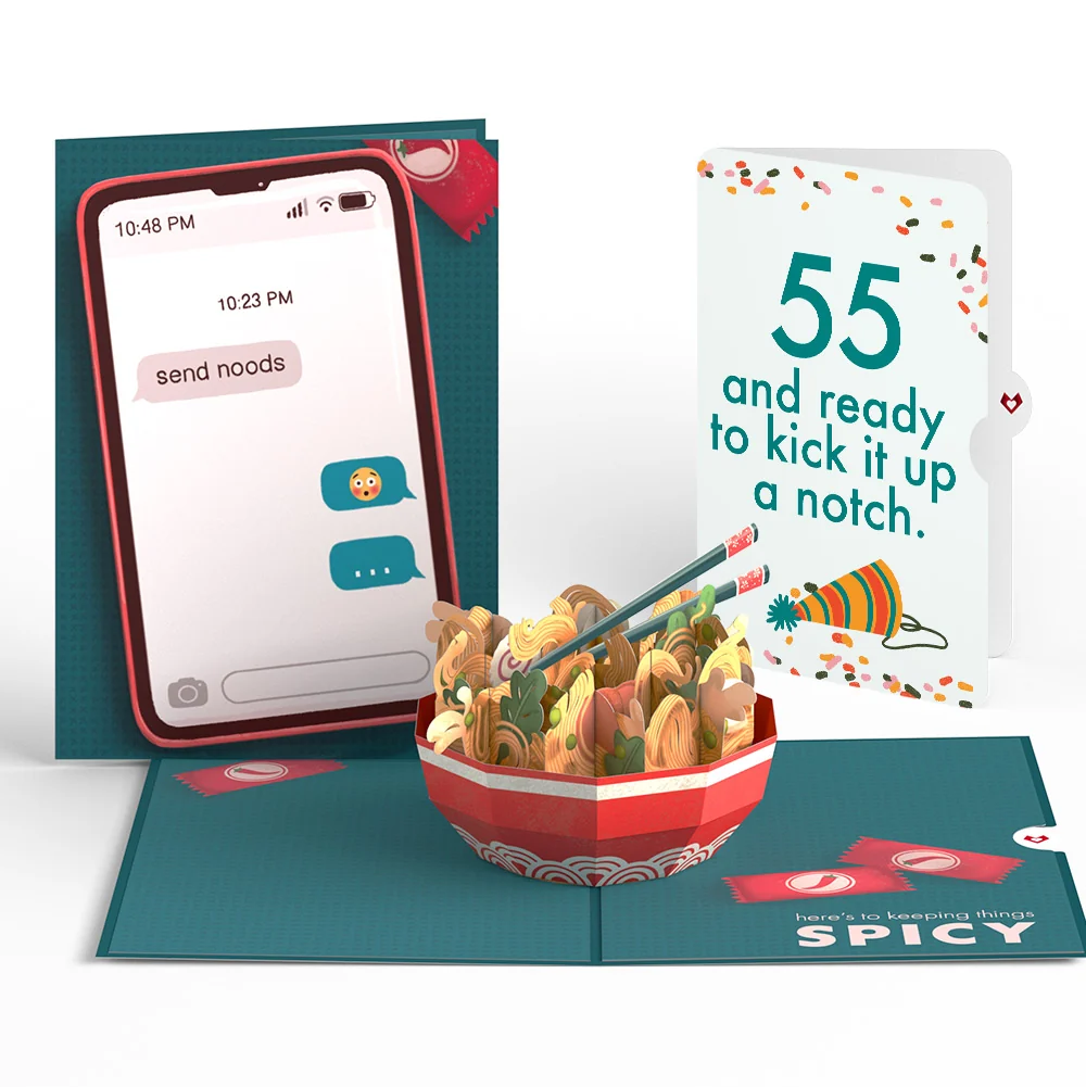 Lovepop Send Noods Spicy Birthday Pop-Up Card and 55th Kick It Up Sentiment Set Bowl