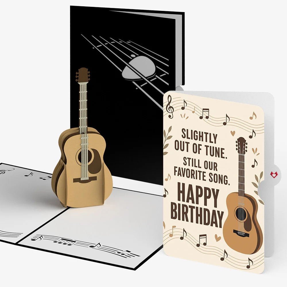 Lovepop Acoustic Guitar Birthday Pop-Up Card and Favorite Song Sentiment Set Cream