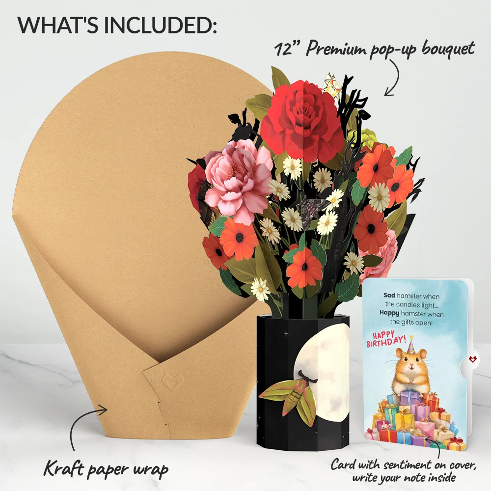Lovepop Midnight Florals Birthday Bouquet and Happy Hamster Sentiment Set Vase - Image 2