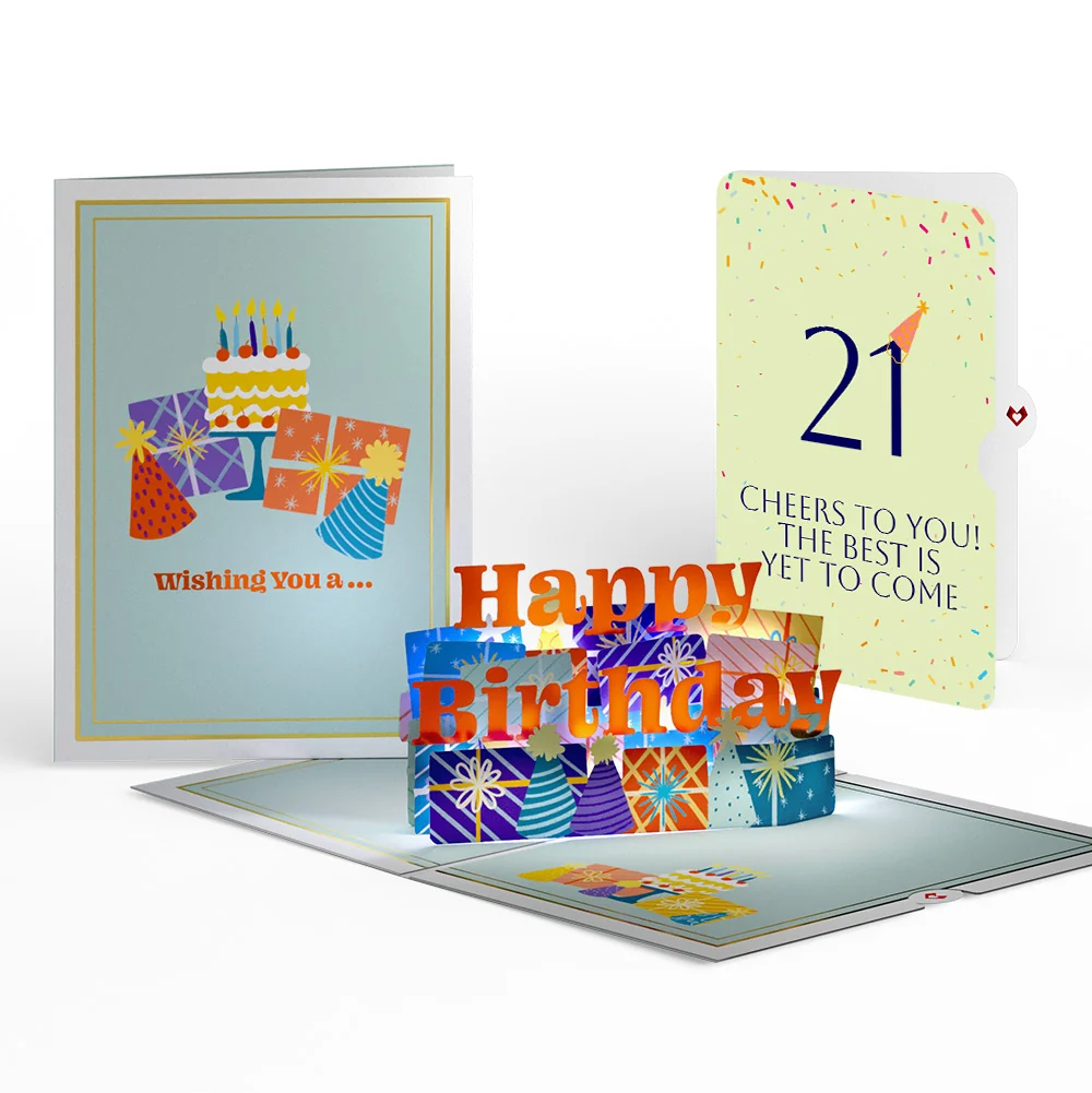 Lovepop Wishing You a Happy 21st Birthday Music and Lights Pop-Up Card and Party Hat Sentiment Set